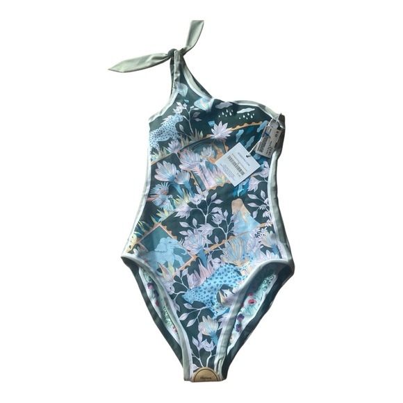 Jessie Zhao New York Women's Green Garden Reversible One-Shoulder Swimsuit S NEW - Picture 1 of 4